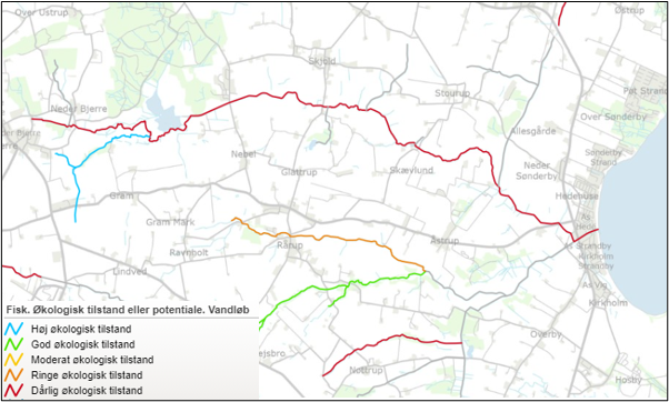 Figur 1 - Projektområde-Skjold Å (rød linje - øverst)