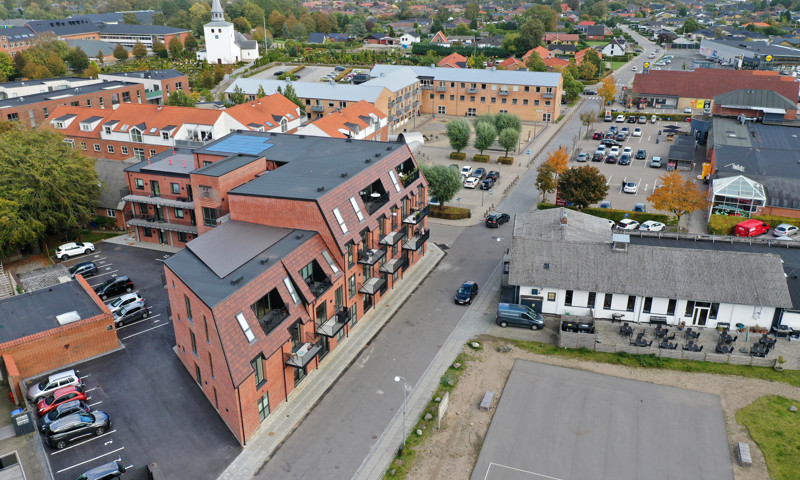 Luftfoto af Hedensted bymidte